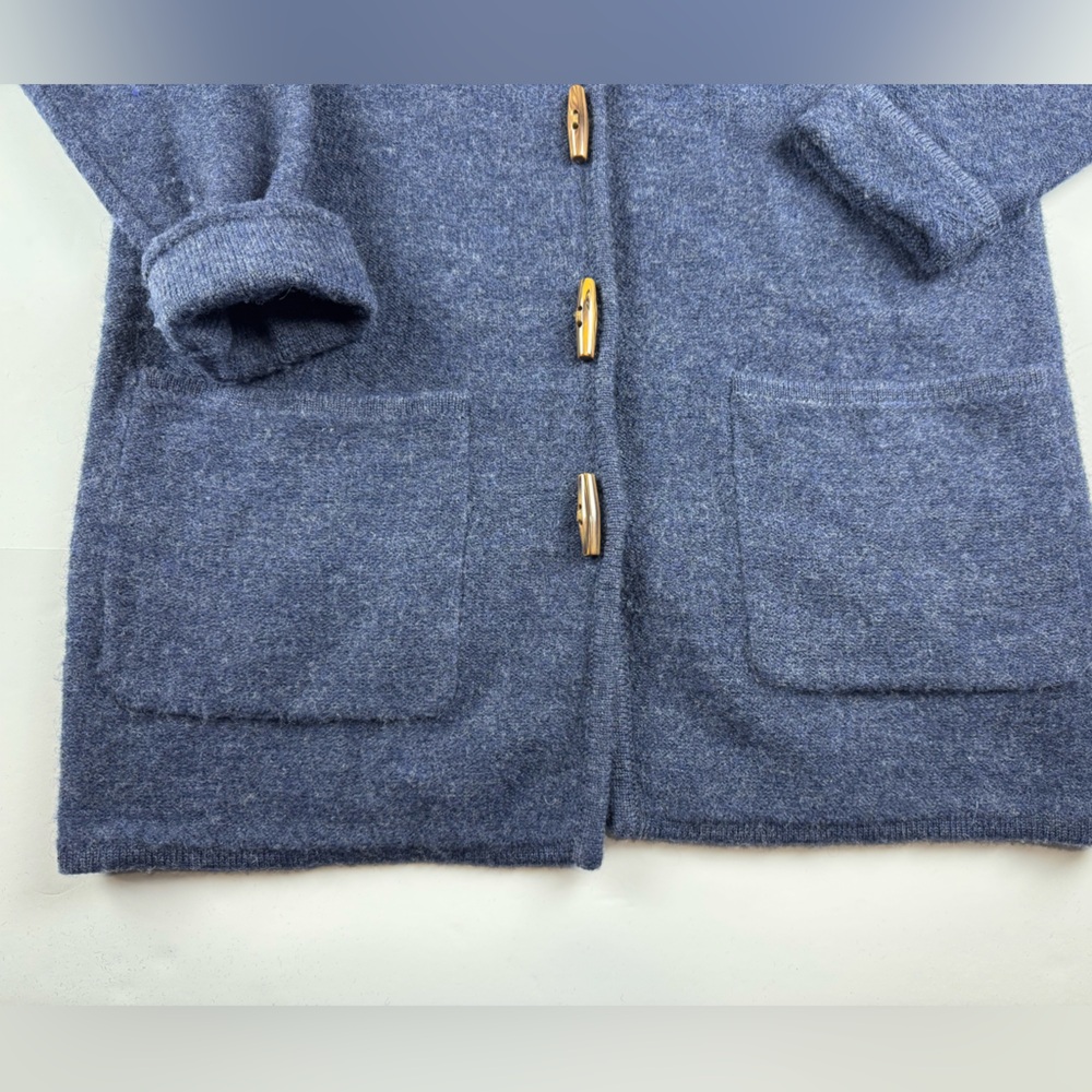 Karen Scott Blue Wool hooded coatigan with toggle buttons - Picture 2 of 7